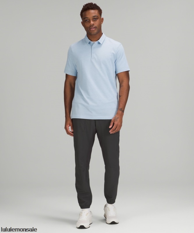 Lululemon Verkauf DELULU750 | Evolution Kurzarm Poloshirt Pique Stoff Blau Meliert Leinen